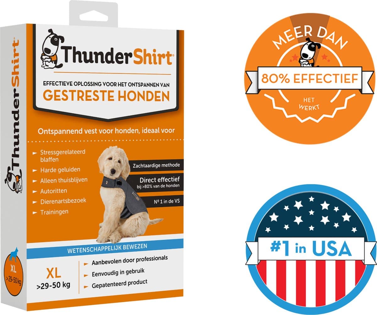 Thundershirt XL - Nº1 Ontspannend vest voor gestreste honden - Direct rustgevend - Eenvoudig in gebruik - Zachte methode