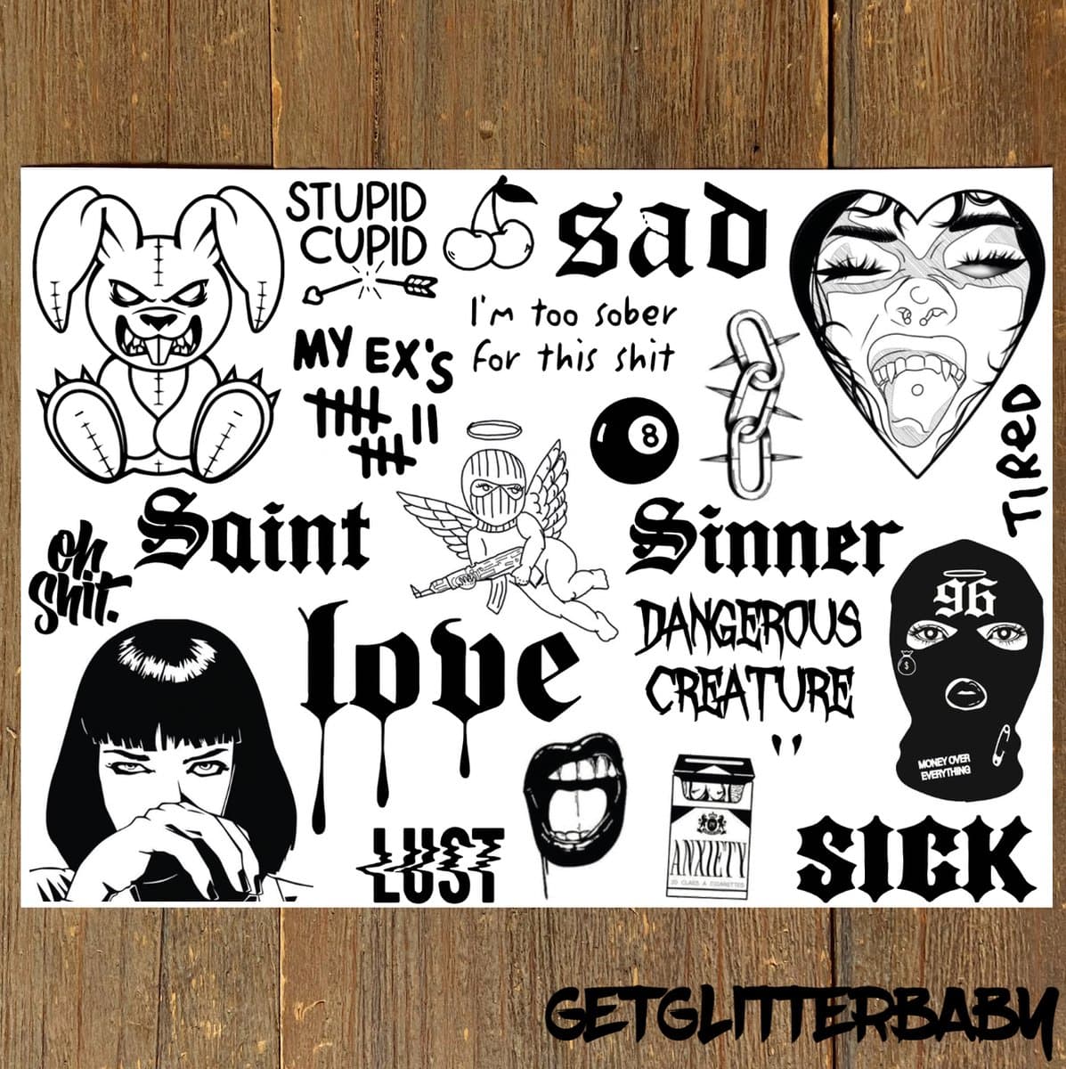 GetGlitterBaby® - Stoere Tattoos / Tijdelijke Tattoo / Henna Plak Nep Tatoeage voor Volwassenen / Festival Tattoes / Fake Temporary Halloween Tattoo
