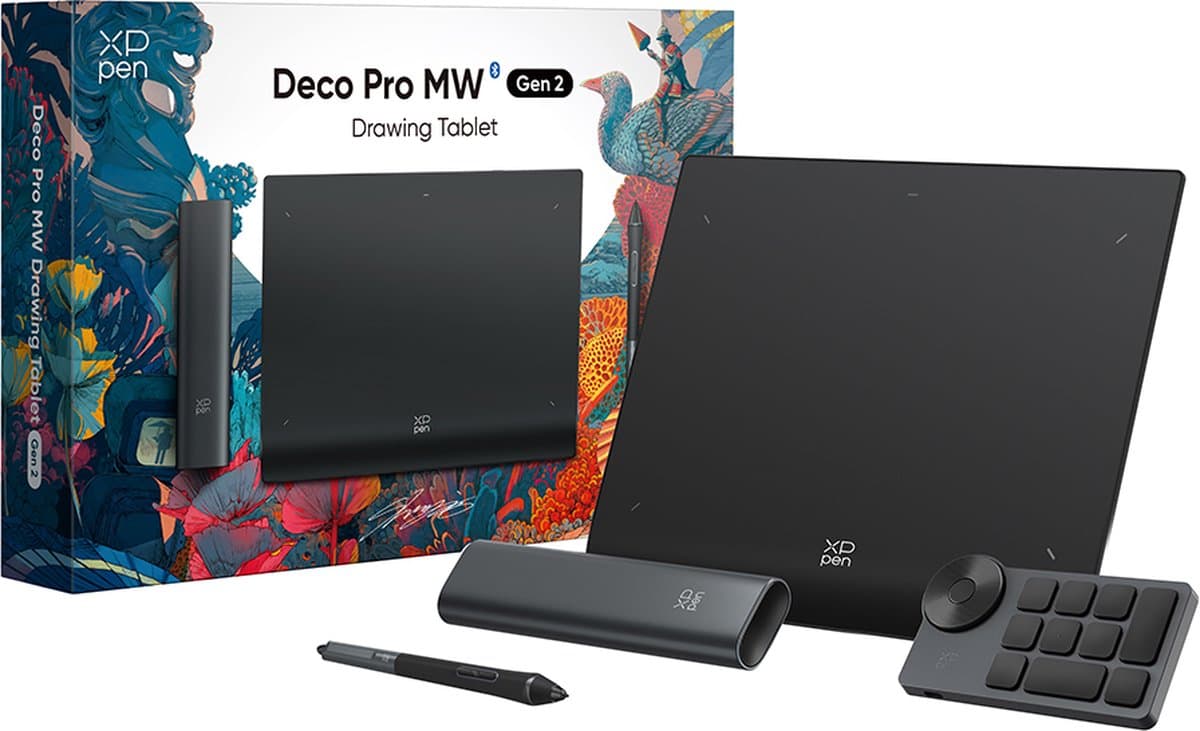 XPPen Deco Pro LW (Gen 2) Tekentablet - 333 x 258 mm (Formaat A4) - 16384 Stylus Pression - Bluetooth - Met afstandsbediening ACK05
