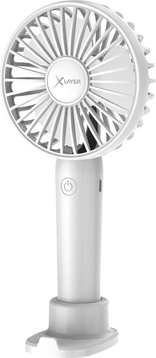 XLayer – Handventilator - Draagbare Ventilator / Mini Ventilator – Oplaadbaar – 3 Standen – Met Telefoonstandaard - Wit