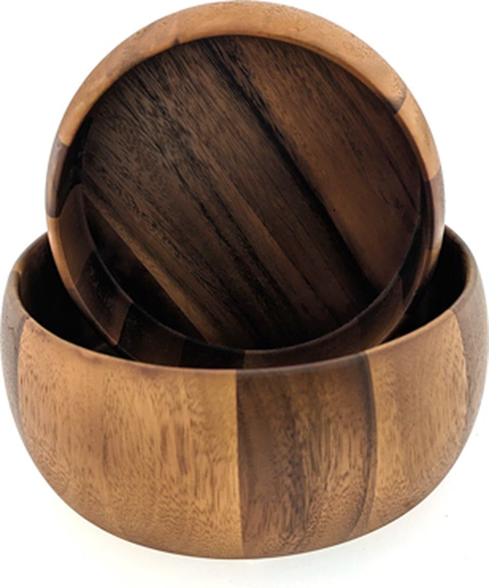 Set schalen acaciahout - Schaal voor Fruit - Serveerschalen - Houten Schalen voor Salade of Hapjes - Acaciahout - 24 cm en 19 cm