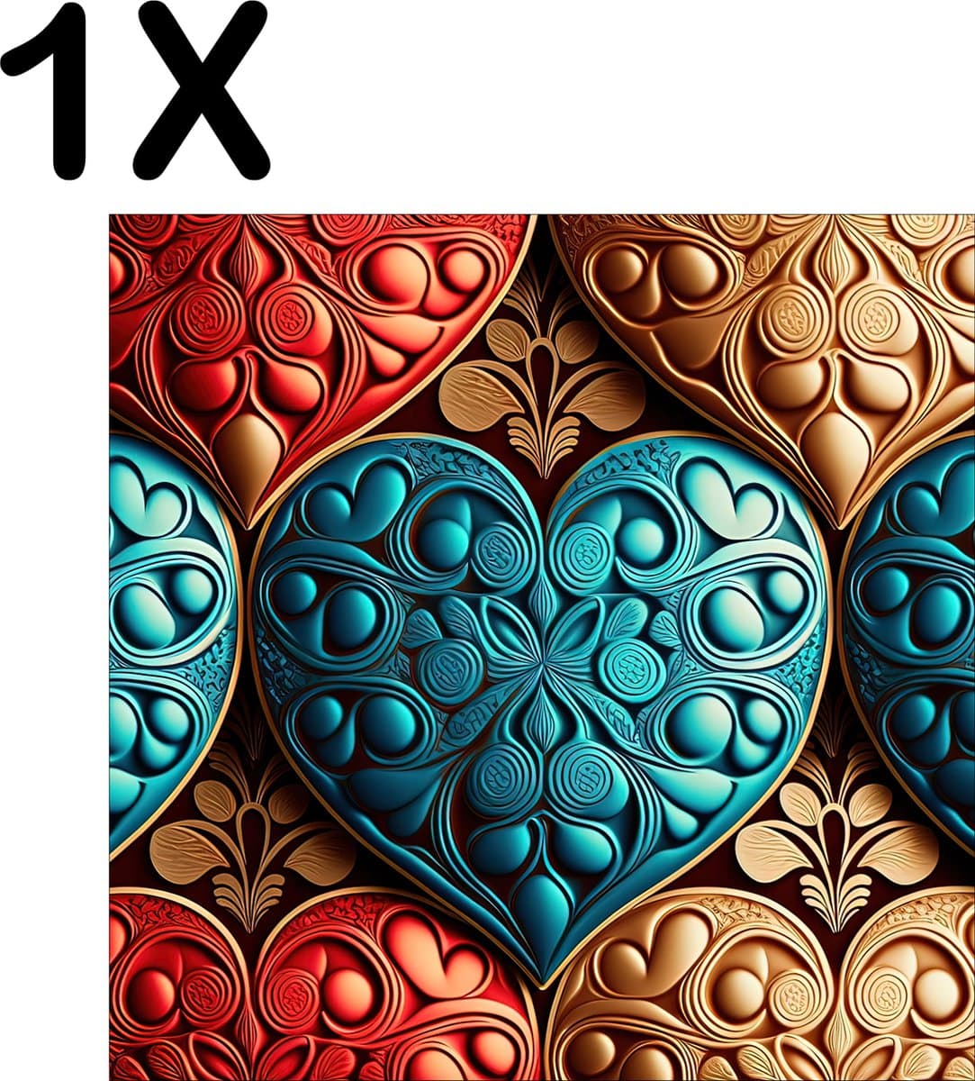 BWK Textiele Placemat - Gekleurde Harten - Set van 1 Placemats - 40x40 cm - Polyester Stof - Afneembaar