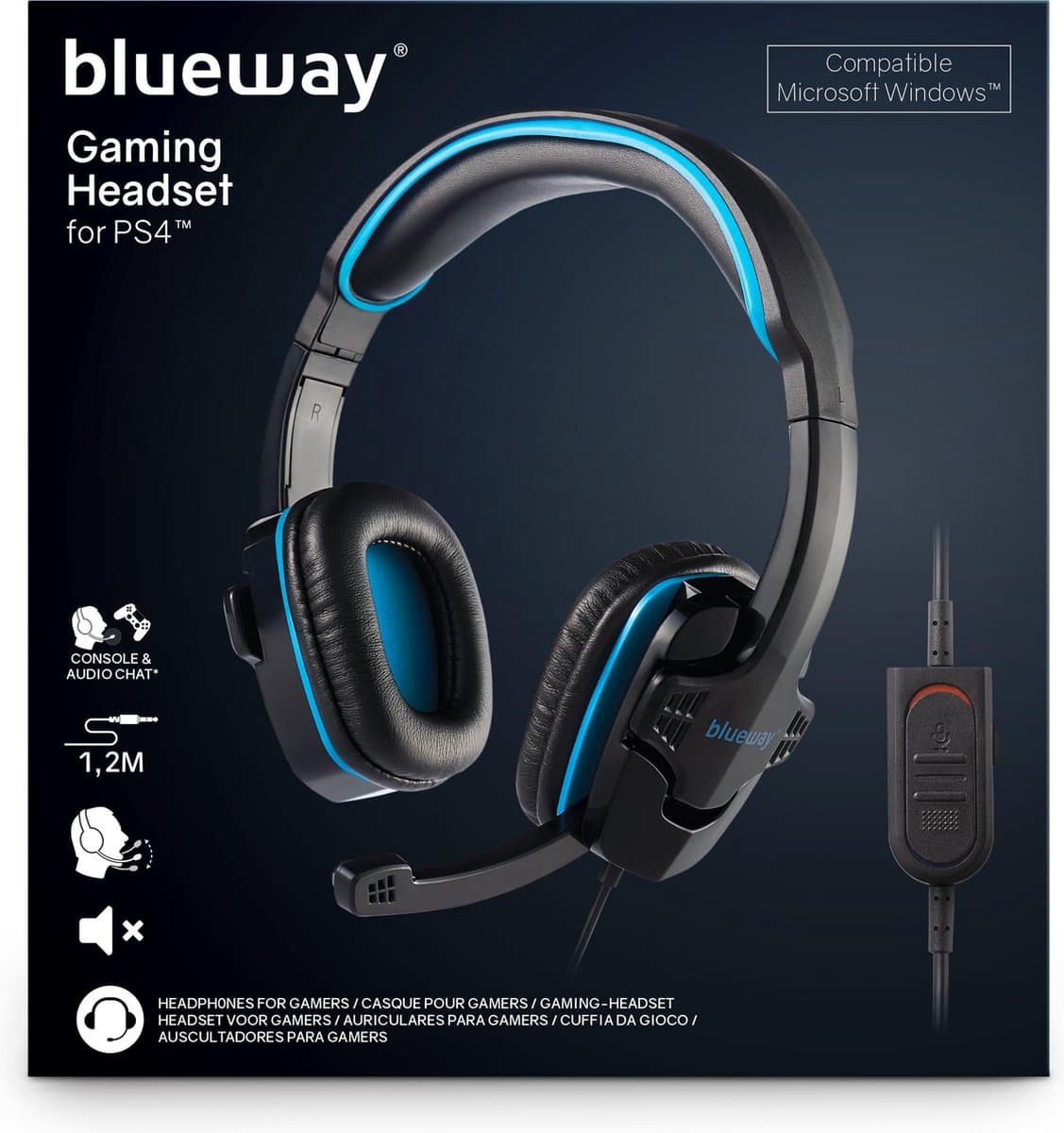 Blueway Stereo Gaming Headset - PS4 & PC - Zwart/Blauw