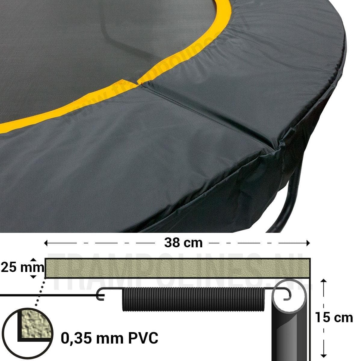 Magic Jump Trampoline Beschermrand 360 - 370 cm Zwart - Ronde trampoline rand - Extra breed randkussen