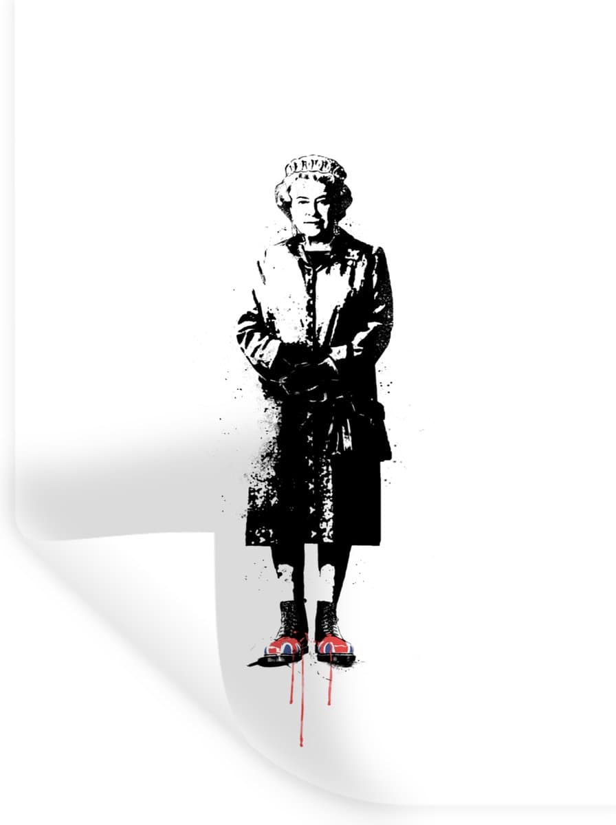 Muurstickers - Sticker Folie - Vrouw - Zwart - Wit - Engeland - 30x40 cm - Plakfolie - Muurstickers Kinderkamer - Zelfklevend Behang - Zelfklevend behangpapier - Stickerfolie