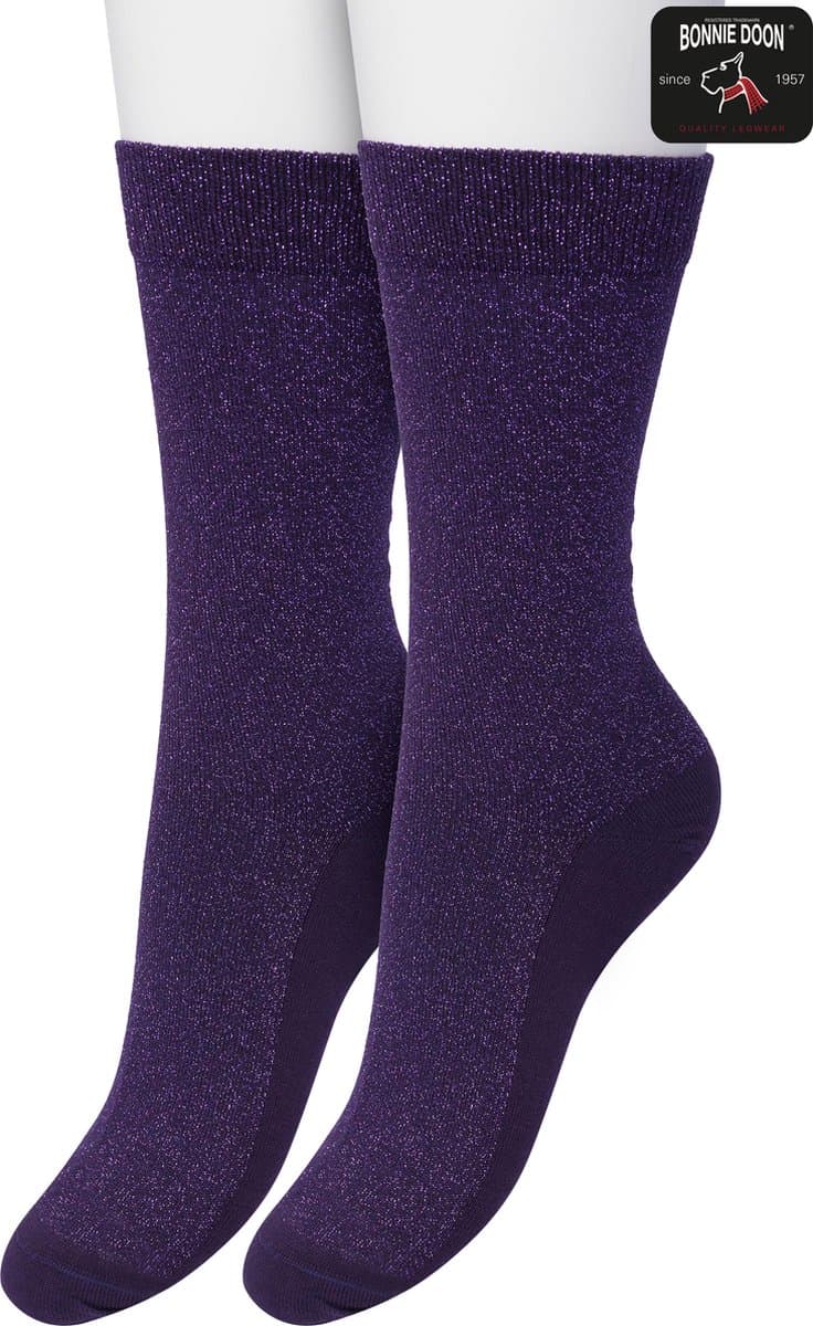 Bonnie Doon Set Katoenen Glitter Sokken Dames Paars maat 36/42 - Set met 2 paar Sokken - Glitter Subtiel - Katoen met zachte Lurex - Zachte Sokken - Gladde Naden - Perfecte Pasform - 2 pack - Multipack - Paars Purple Velvet - OL05113802.333