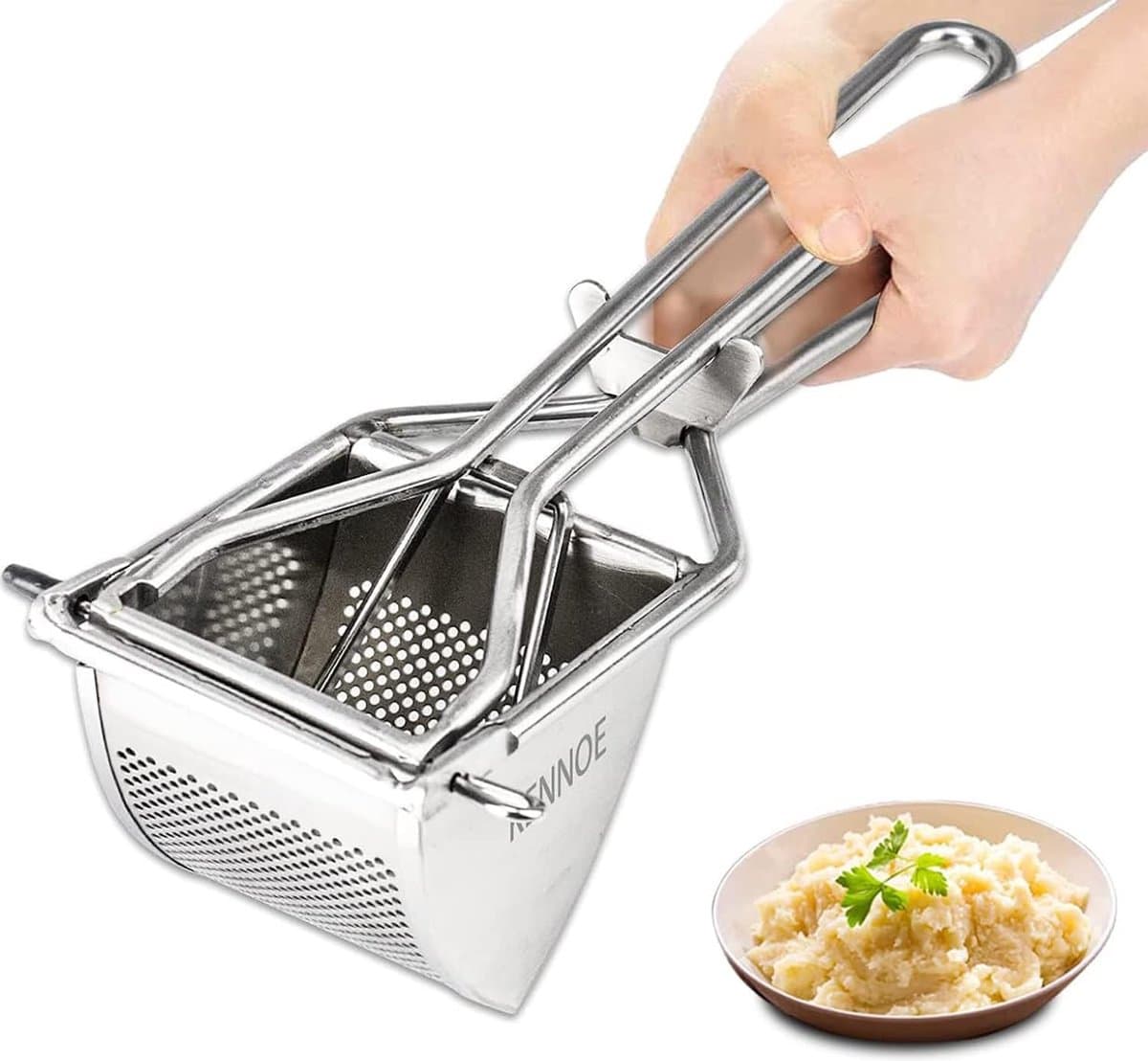 Aardappelpers van Roestvrij Staal - Duurzame Aardappelstamper voor Perfecte Puree - Ergonomisch Ontworpen Keukenhulp - Gemakkelijk te Reinigen en Opslaan - Ideaal voor Aardappelpuree, Stamppotten en Meer