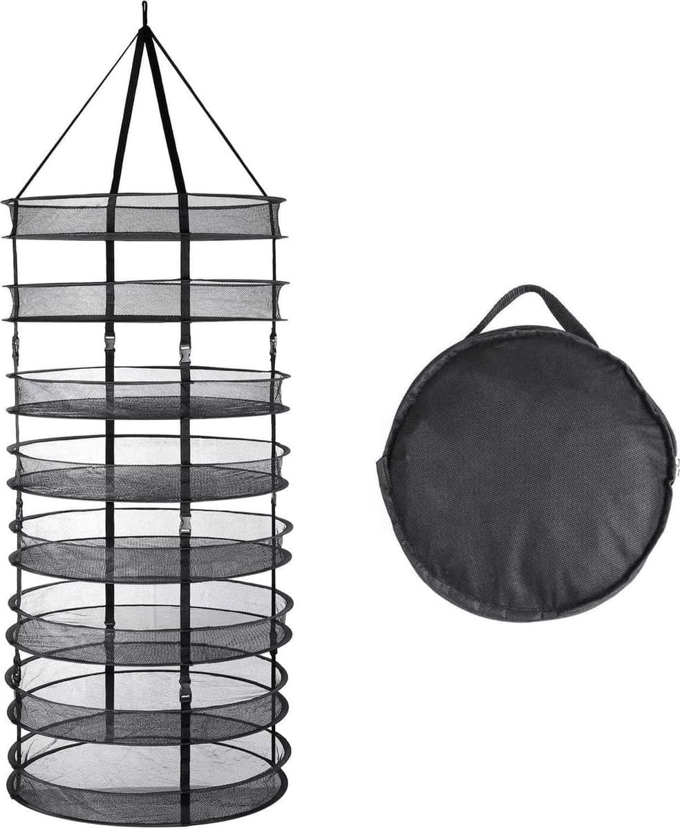 8 Lagen Mesh Hangend Droognet, Kruidendroger, Opvouwbaar Droognet met 60 cm Diameter voor Plant, Vis, Groenten, Bloemen, Droognet Kruiden (zwart)