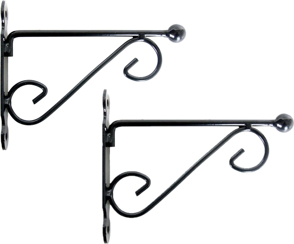 Muurhaak/plantenhaak - 2x stuks - dubbele sierkrul 20 x 16 cm - metaal - voor hang planten potten