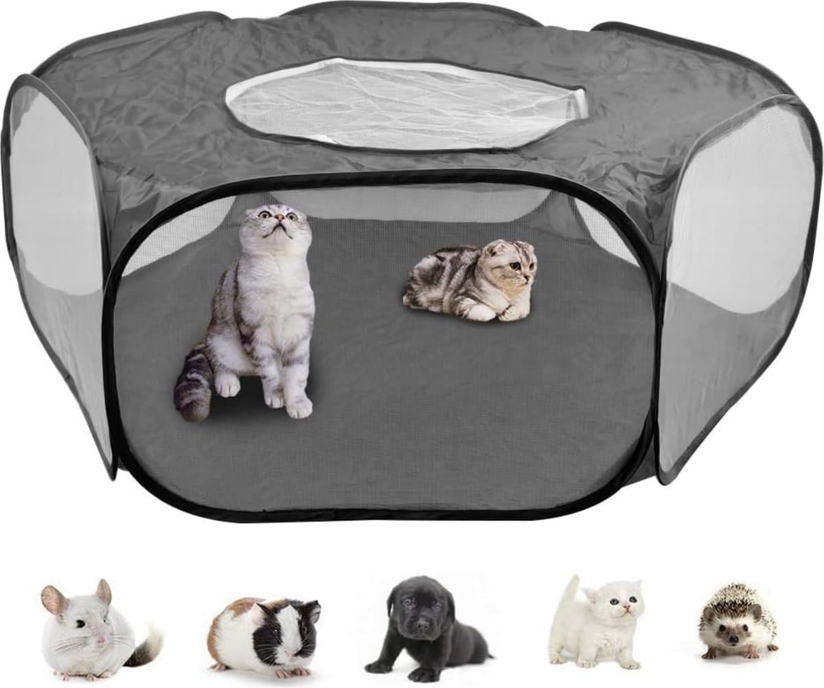Kleine dierentent, opzetkooi voor huisdieren, opvouwbare huisdierkooi, voor binnen en buiten, oefeninghek met overkapping, mesh, hamster box, tuin, hek, speelruimte, ademend voor konijn, cavia, fretten