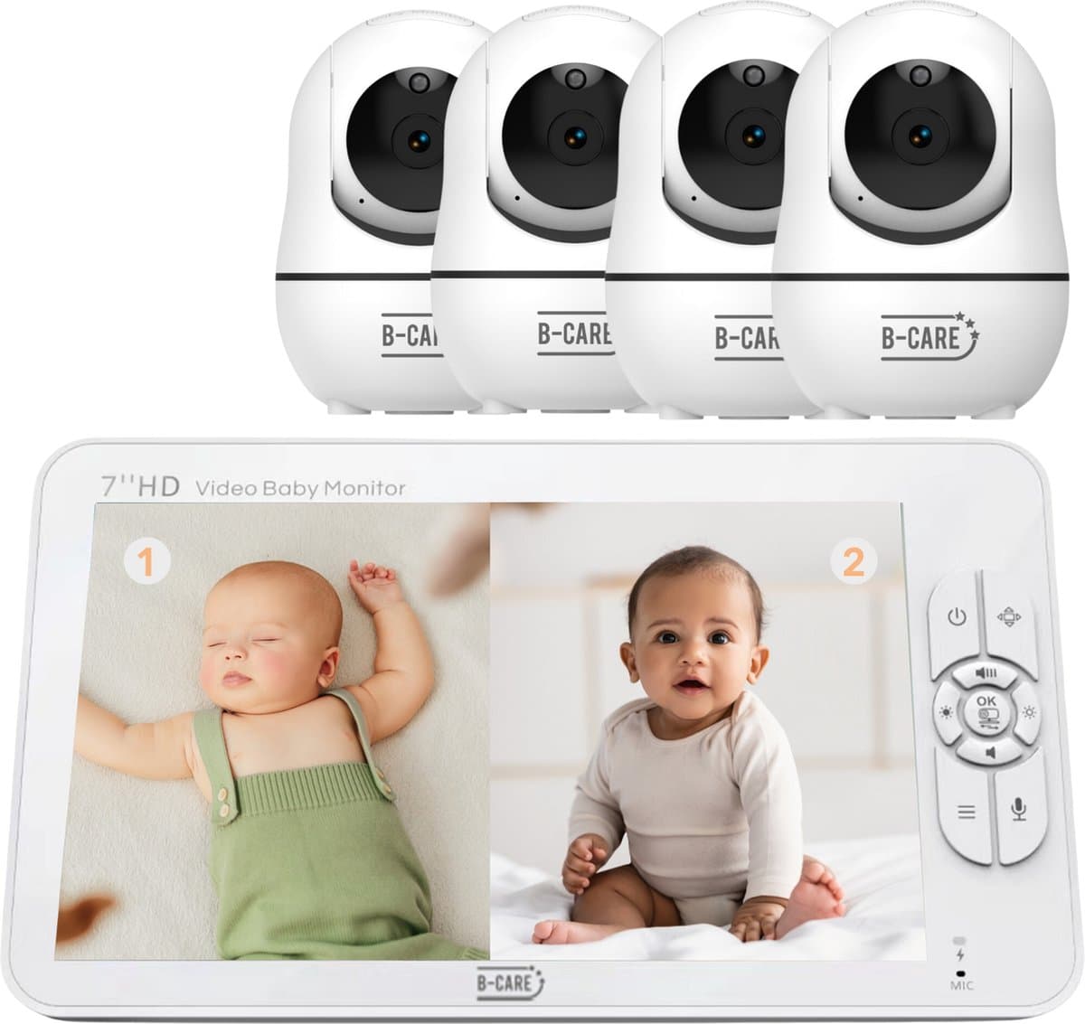 B-Care Sparkle Ultimate - Babyfoon Met 4 Camera´s - 7.0 Inch HD Baby Monitor - Split Screen - Zonder Wifi en App