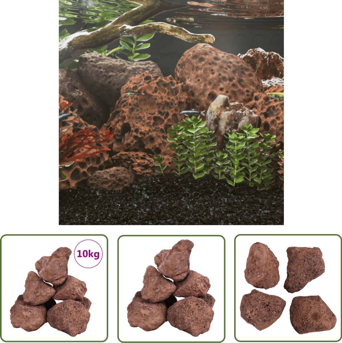 The Living Store Lavastenen 10 kg 10-30 cm rood - Lava Steen - Aquascaping - Aquariumdecoratie - Biofilter - Vissenbak