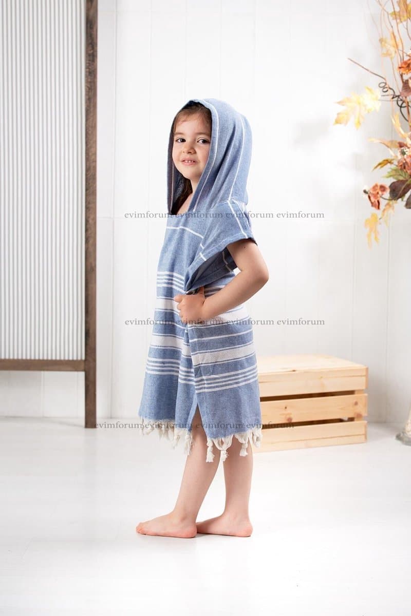 Jaju Baby - Kinderbadjas - Strandponcho - Marineblauw - 7/8 Jaar
