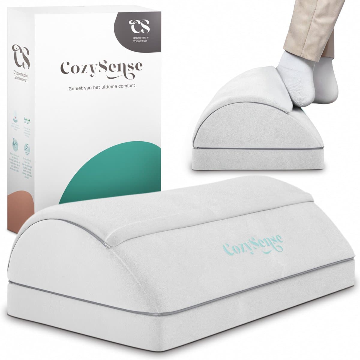 CozySense® Voetensteun Bureau - Ergonomisch Voetenbankje met 2 Hoogtes - Anti-Slip & Wasbare Sherpa Hoes - Voetenkussen voor Thuis & Kantoor - Grijs