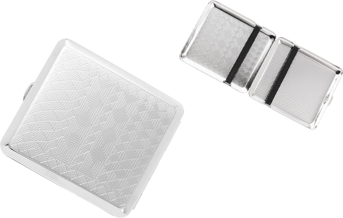 Angelo Sigaretten Doosje / Case / Etui Ruitpatroon Zilver Chroom Metaal