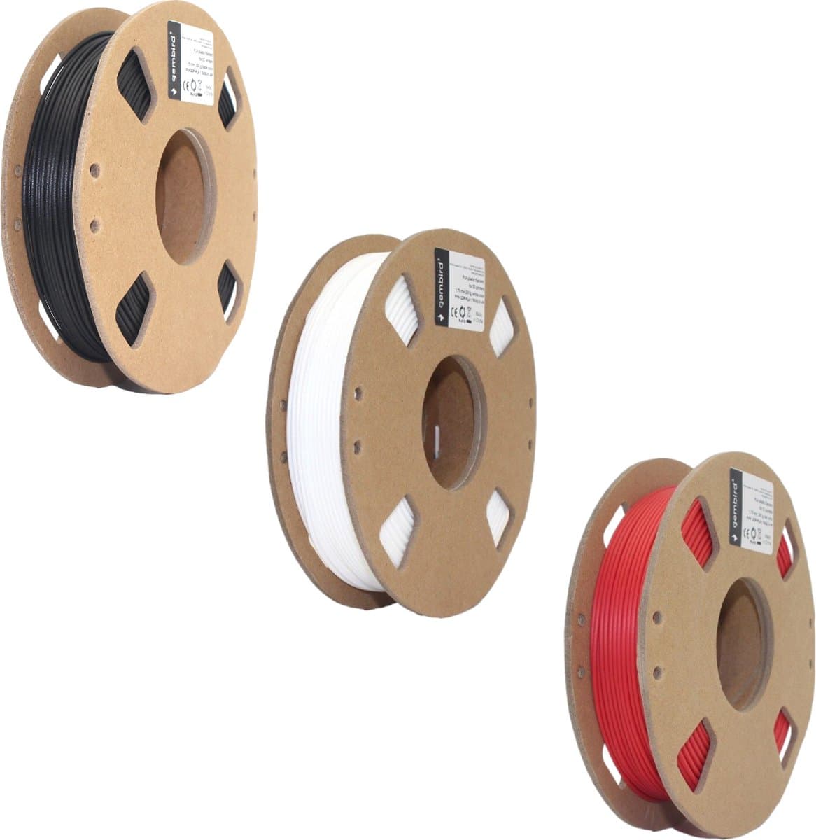 Gembird PLA Filament - 1.75mm - 200 gram- Voordeelset - Zwart, Wit, Rood - 3D printer filament