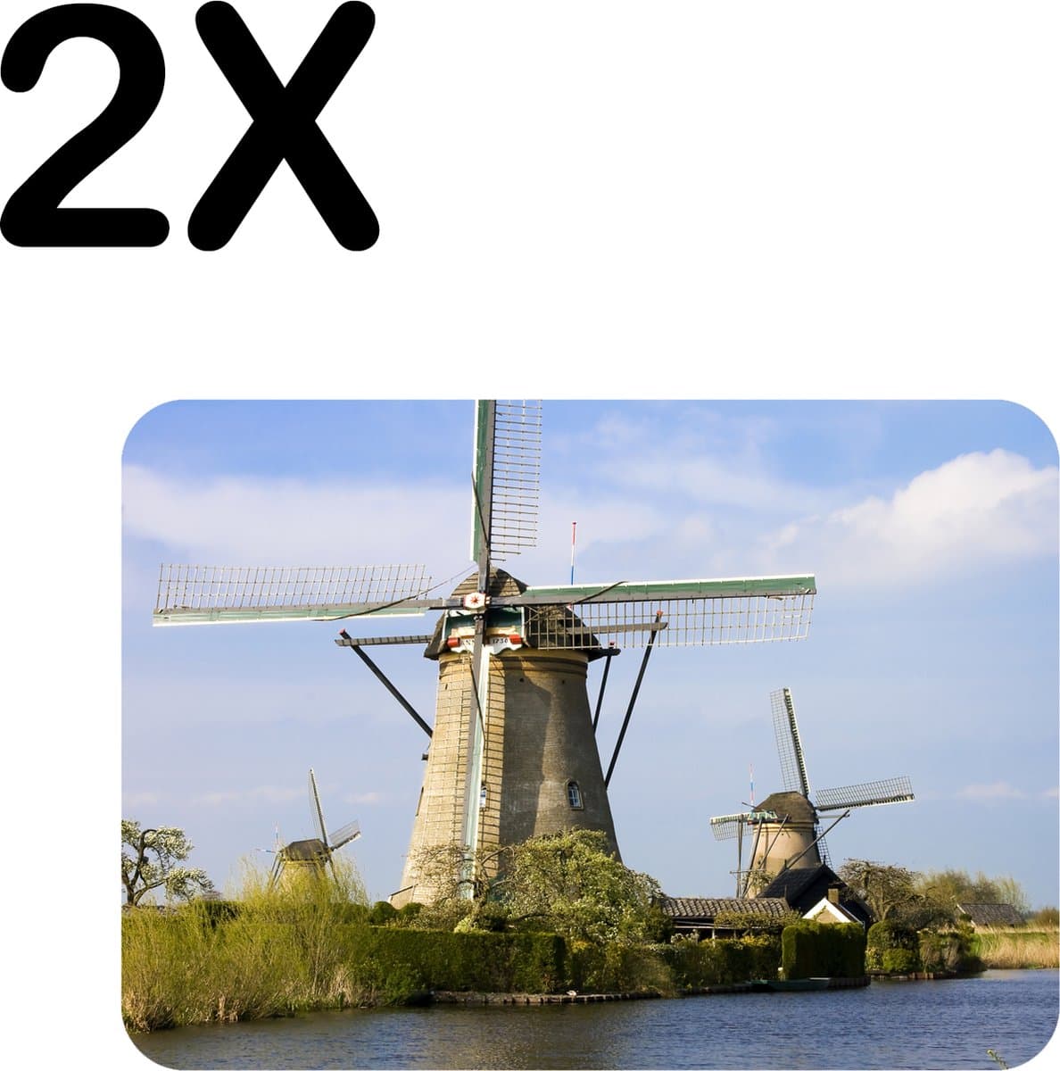 BWK Flexibele Placemat - Nederlandse Molens aan het Water - Set van 2 Placemats - 40x30 cm - PVC Doek - Afneembaar