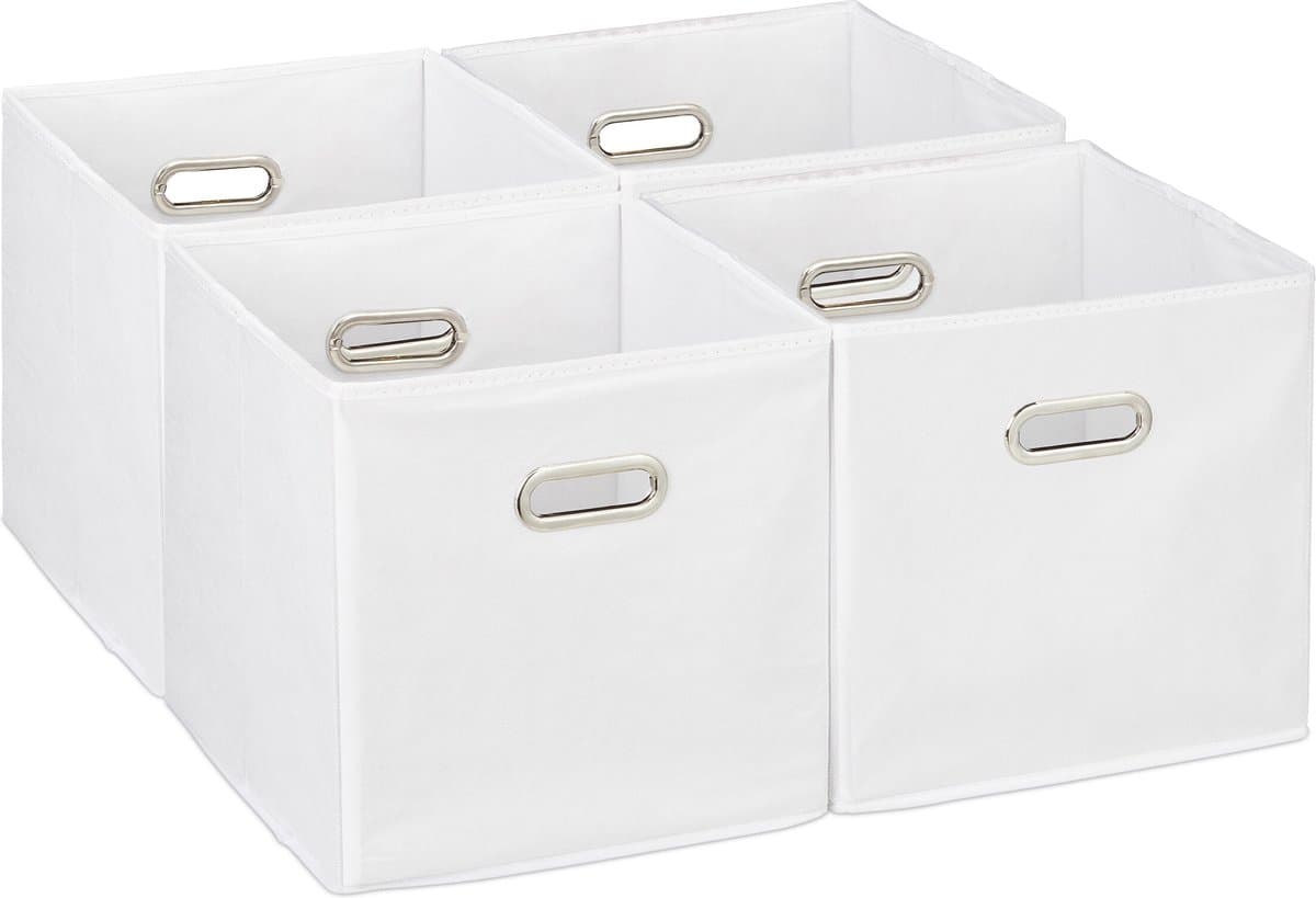 kastmand - set van 4 - opvouwbaar - 30x30x30 cm - 2 handgrepen - speelgoed - wit