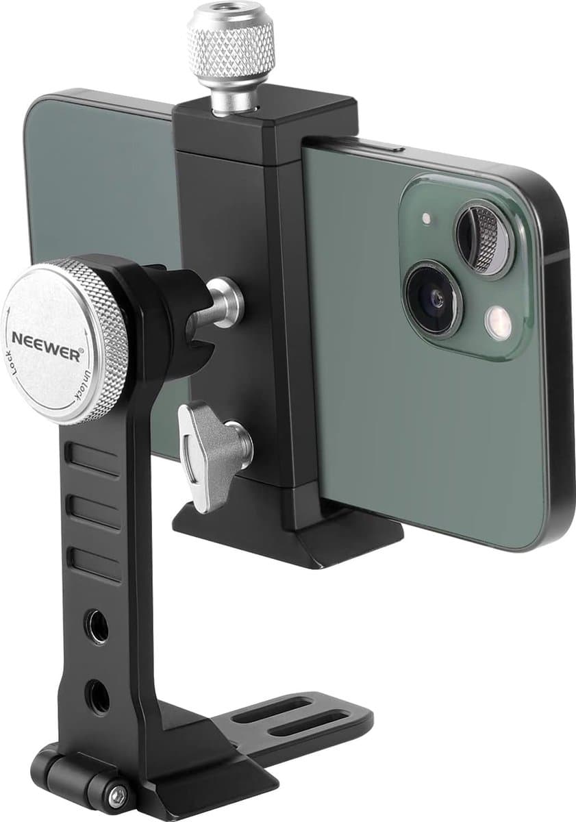 Neewer® - Smartphone Statiefbevestiging van Aluminiumlegering - 360° Draaibare Telefoonhouder met Cold Shoe Houder en Arca Type Basis - Compatibel met iPhone 14 Pro Max, Galaxy S22 Ultra, Pixel - Geschikt voor Telefoons van 2.6" tot 4" Breed