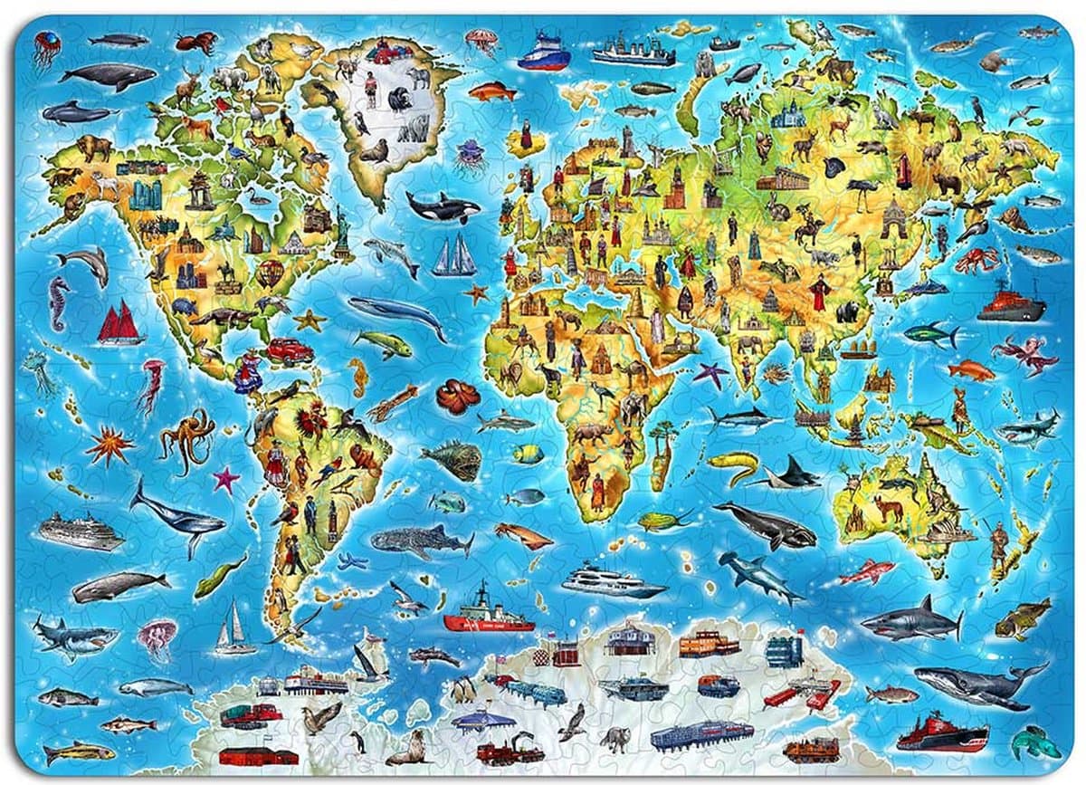 Eco Wood Art Houten Wereldkaart Kleur - Wandpuzzel - Wanddecoratie - Hout
