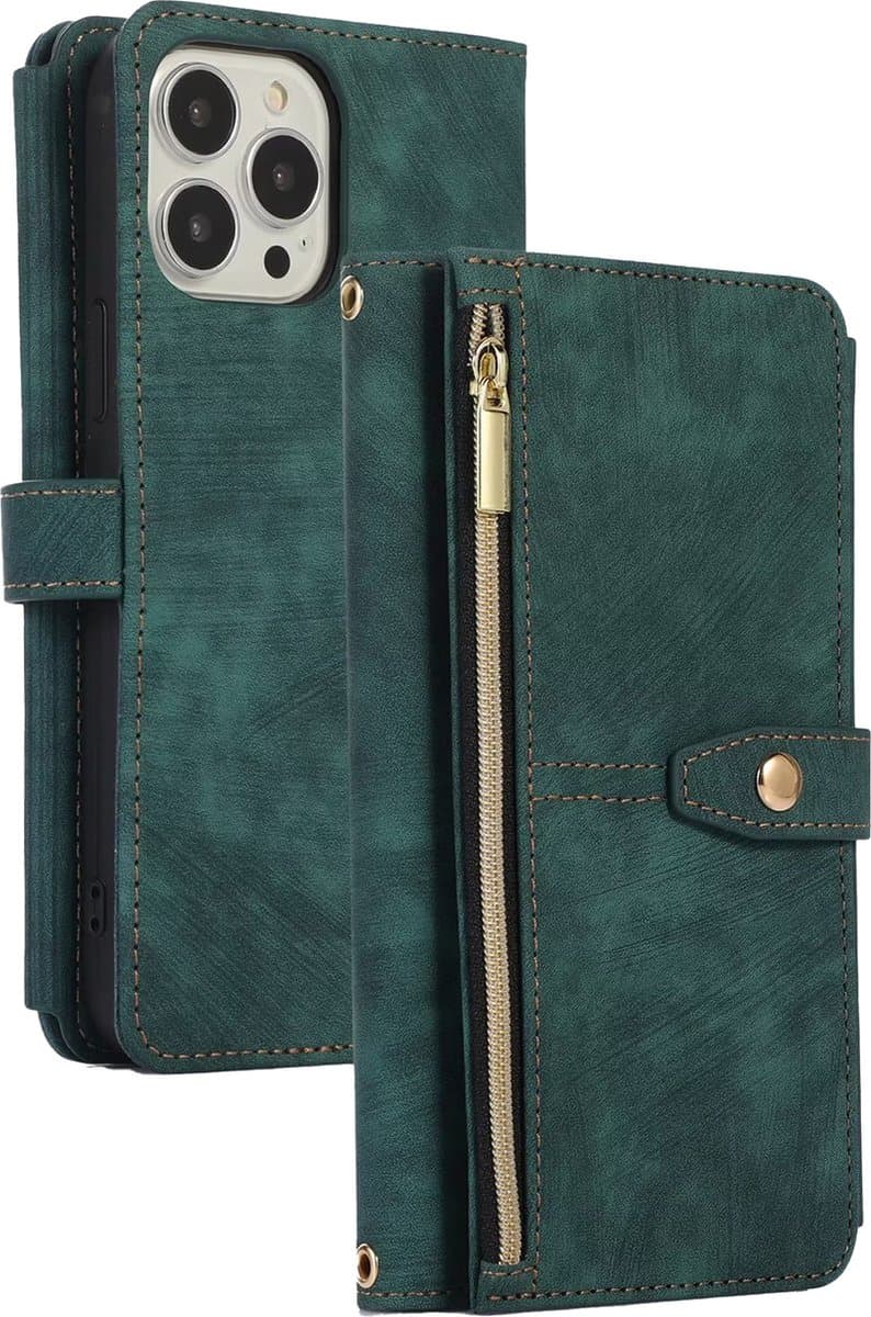 Hoesje geschikt voor Samsung Galaxy S21 - Bookcase - Koord - Pasjeshouder - Portemonnee - Kunstleer - Donkergroen