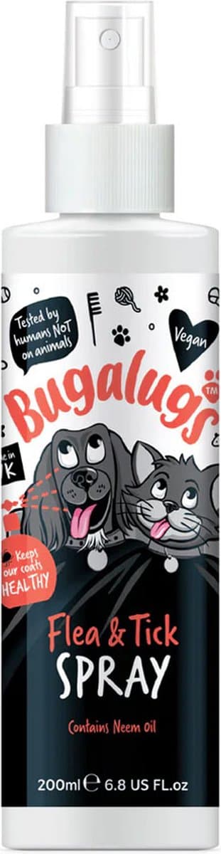 Bugalugs - Vlooienspray en tekenspray - Voor in huis - Met neemolie - Voor hond en kat - 200 ml