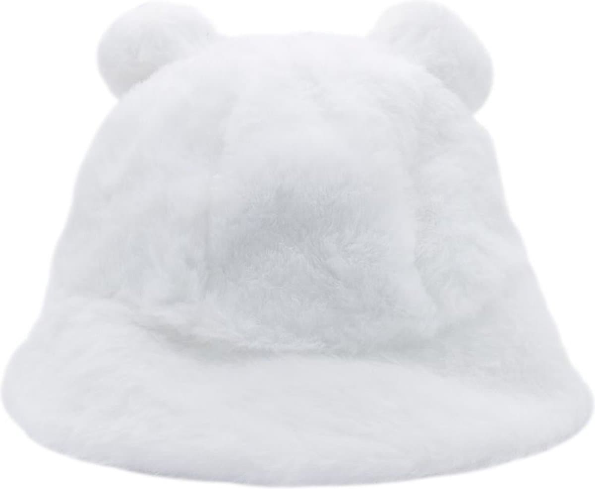 Fluffy winter muts - Witte muts - bucket hat - muts met oortjes - Fluffy hoedje - one size voor volwassenen