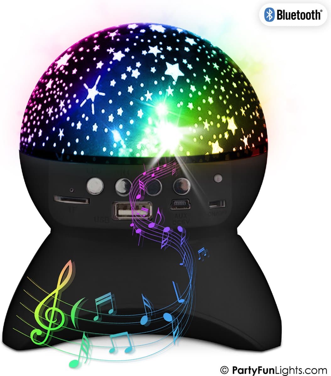 PartyFunLights - Draadloze Bluetooth Nightlight Speaker - lichteffecten - oplaadbare accu - sterren projector lamp