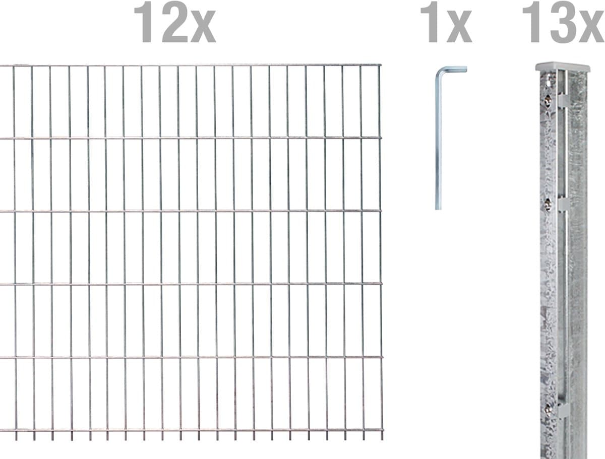 Alberts 674632 dubbelstaafmat hekwerk als 32-delige complete hekwerkset, thermisch verzinkt, hoogte 103 cm, lengte 30 m