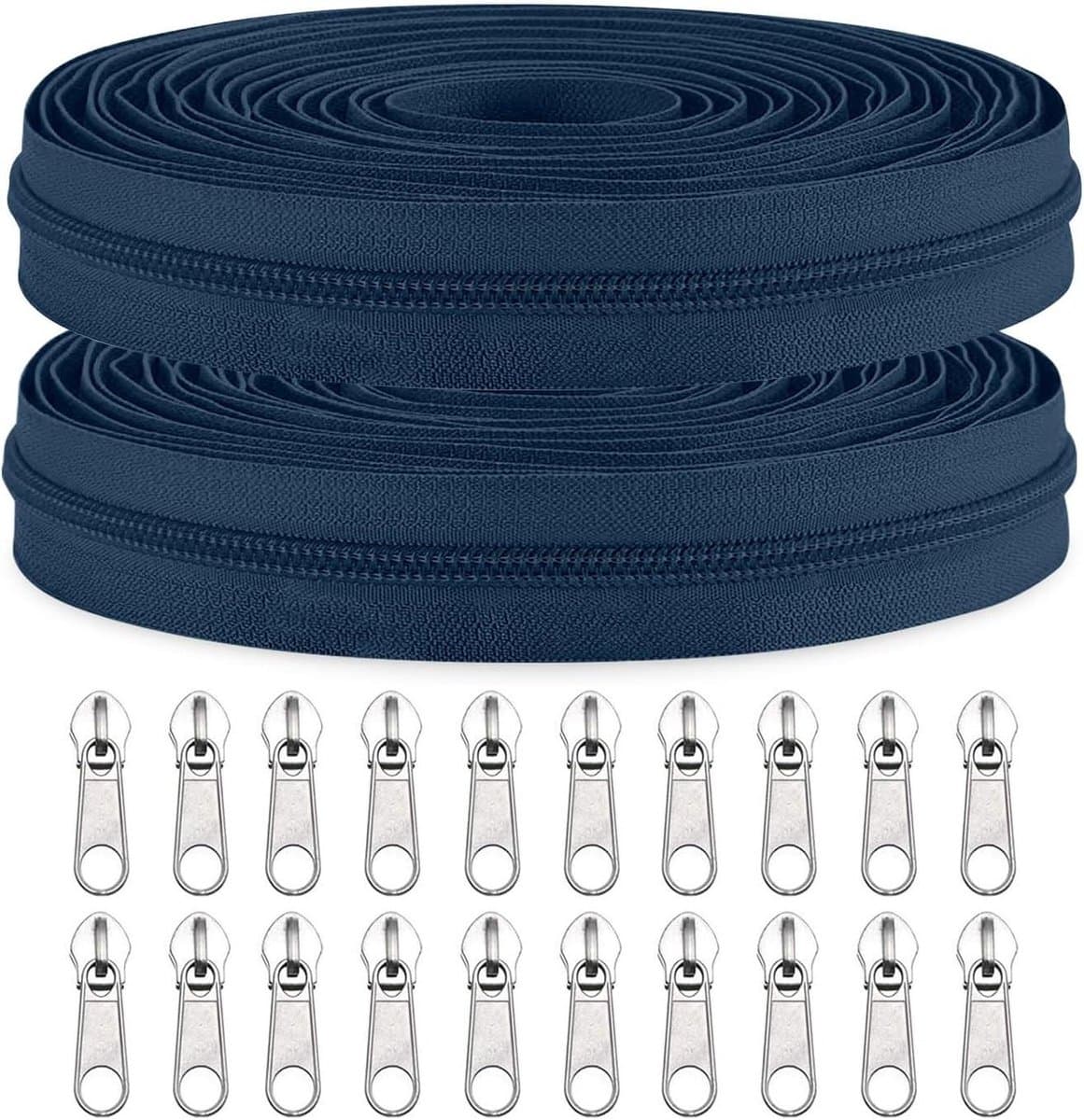 Nylon Spiraalrits - Doorlopende Rits Ritsband - Kleding Repareren - Met 20 Schuifregelaars - 10 Yards - Donkerblauw