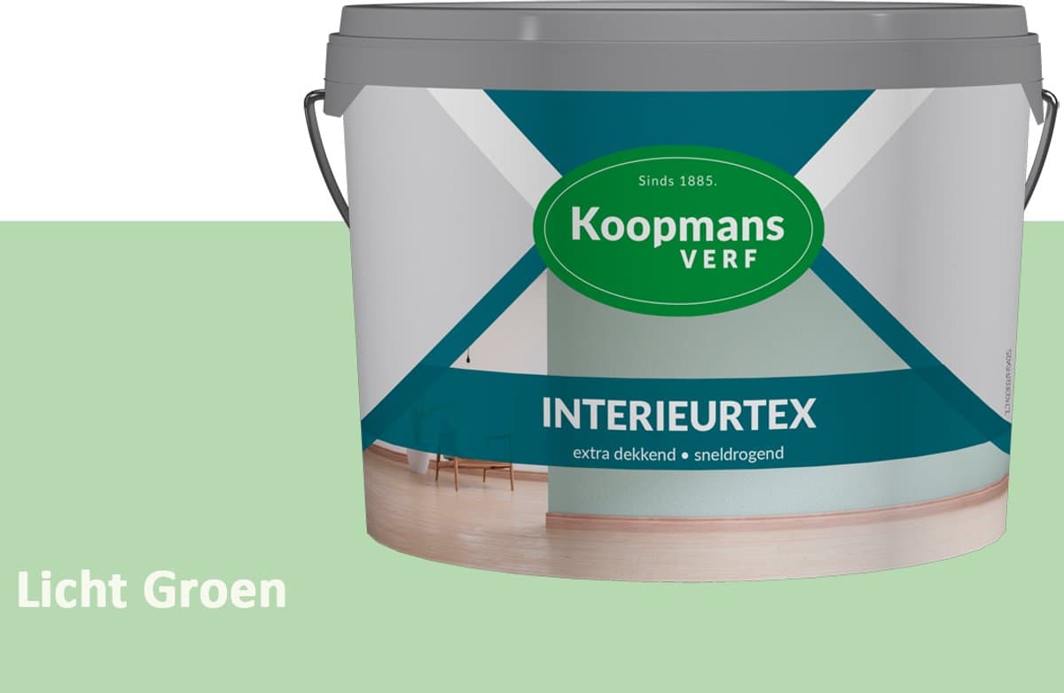 Koopmans Interieurtex Matte Muurverf Binnen – Extra Dekkende Sneldrogende Verf voor Muren en Plafonds – Licht Groen – 10 l