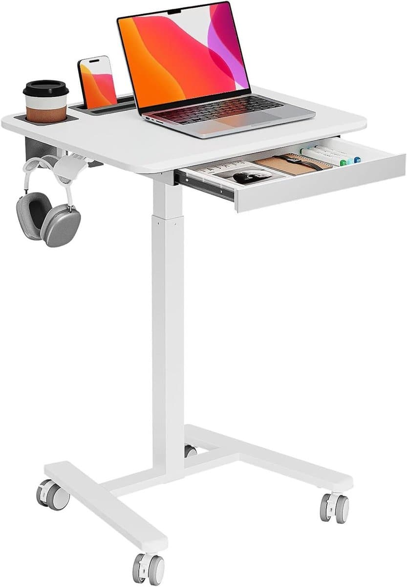 Mobiel Sta-bureau - Laptopkar Zit-sta - Thuiswerken Organiseren - In Hoogte Verstelbaar - 60x50 cm - Wit