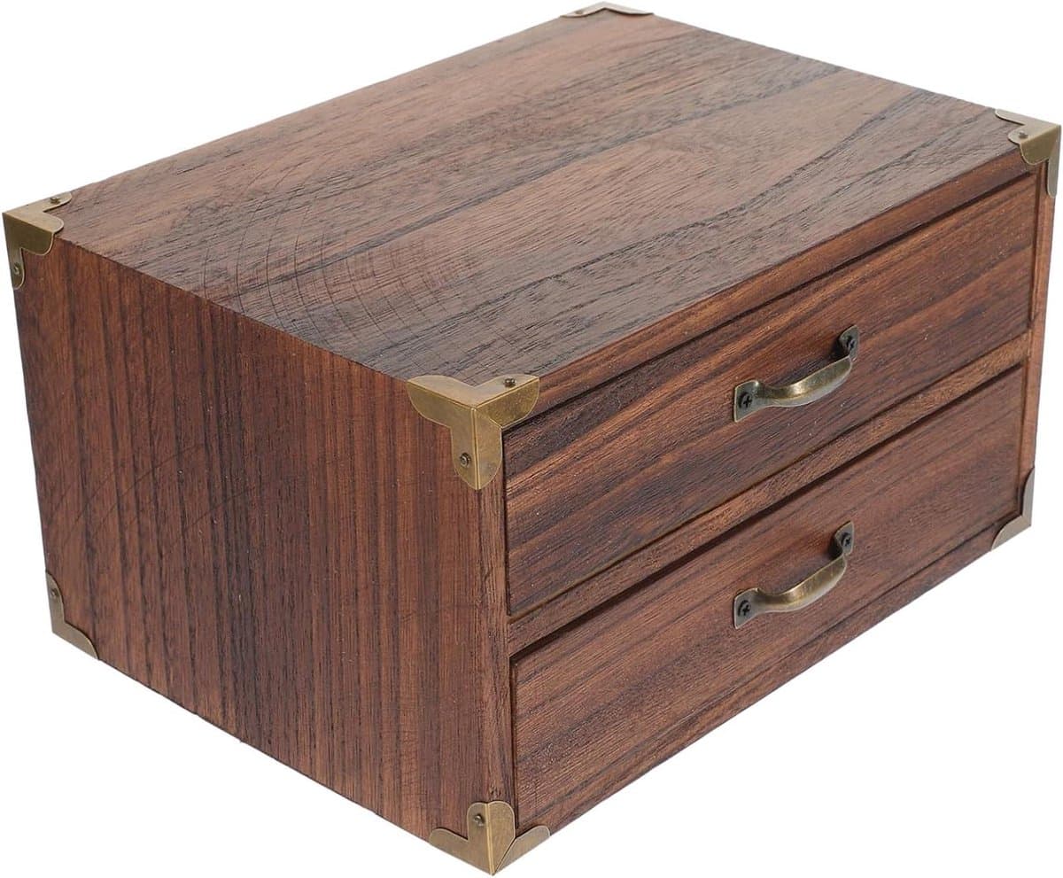Houten Opbergdoos - Lade Organizer - Bureau Ordenen - Vintage Stijl - 24 x 18 cm - Lichtbruin
