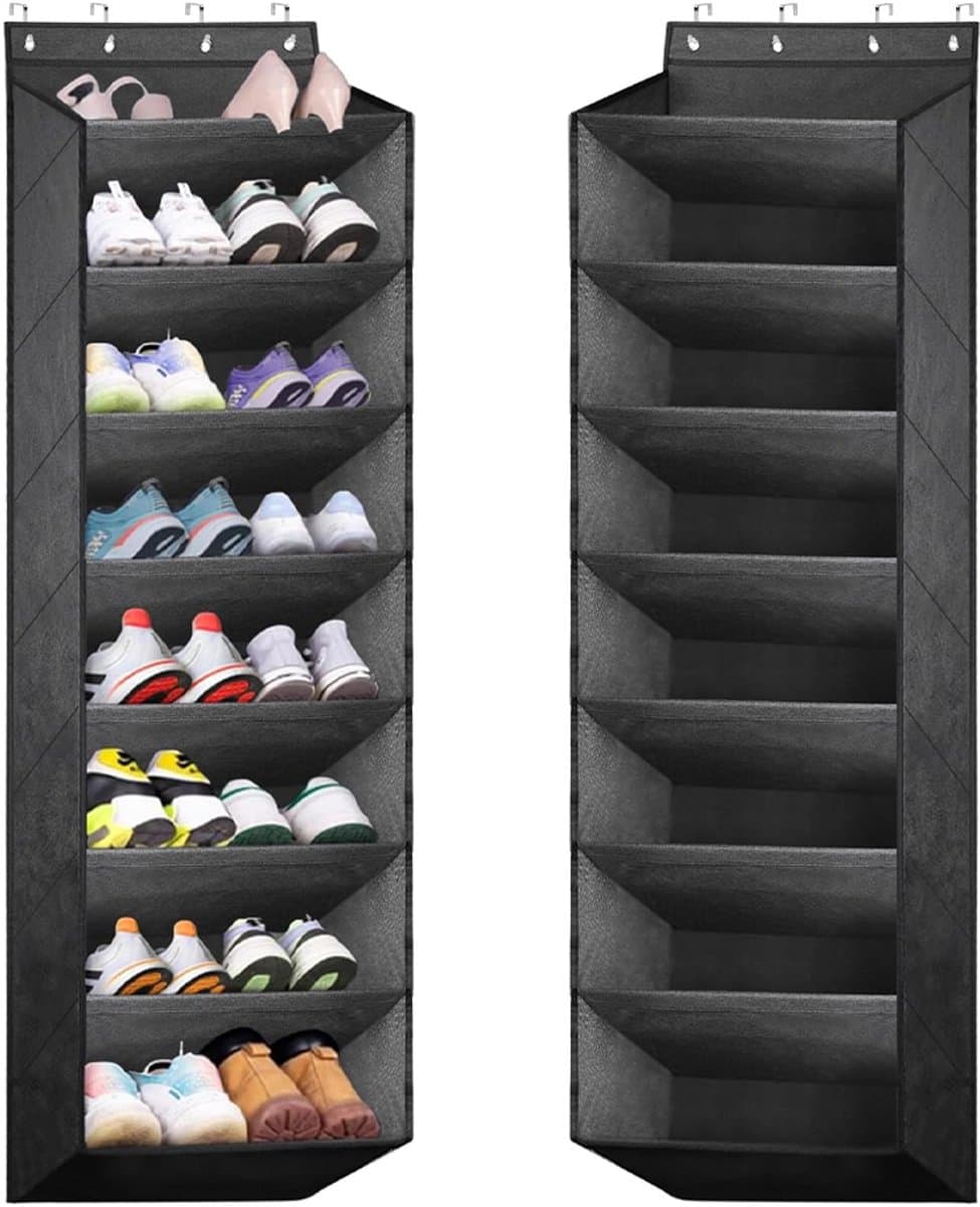OUYLAF schoenen organizer - schoenen organizer hangend - schoenen organizer deur - schoenenrek - schoenenrek zwart - schoenenrek hangend - 8 verdiepingen