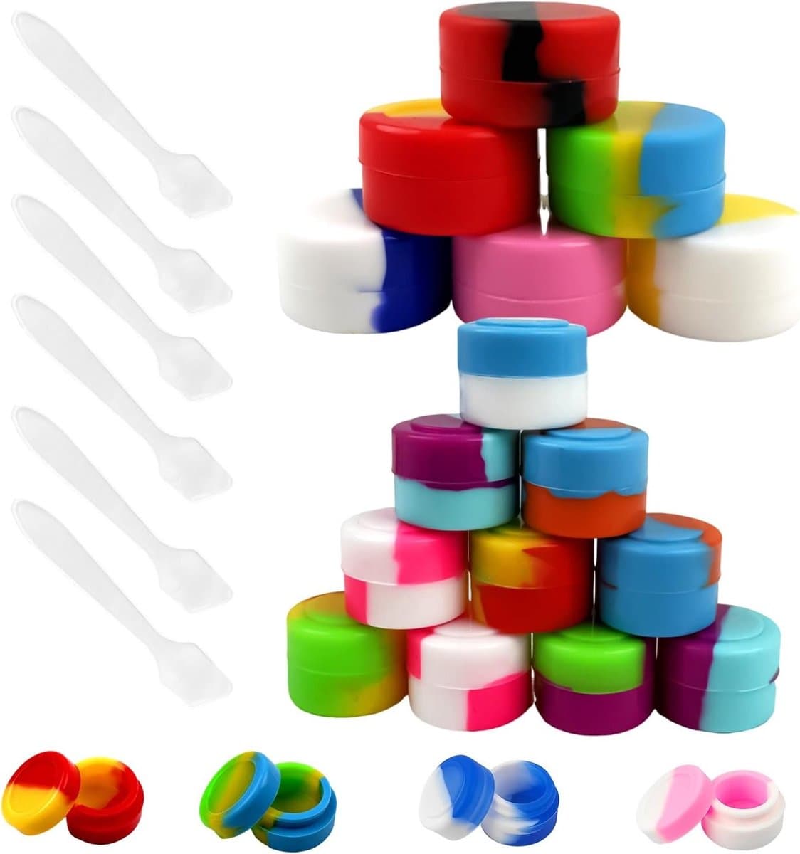 Set van 18 Lege Multikleurige Siliconen Cosmetische Potjes, 2ml en 5ml Herbruikbare Crèmecontainers, Ideaal voor Reizen en Make-up Organisatie met Spatels