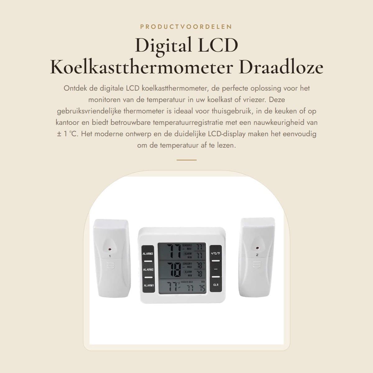 Dailygoods - Digital LCD Koelkastthermometer - Draadloze Temperatuurmeter - Alarmfunctie - Wit - Min/Max Registratie - Ideaal voor Thuis, Keuken en Ka...