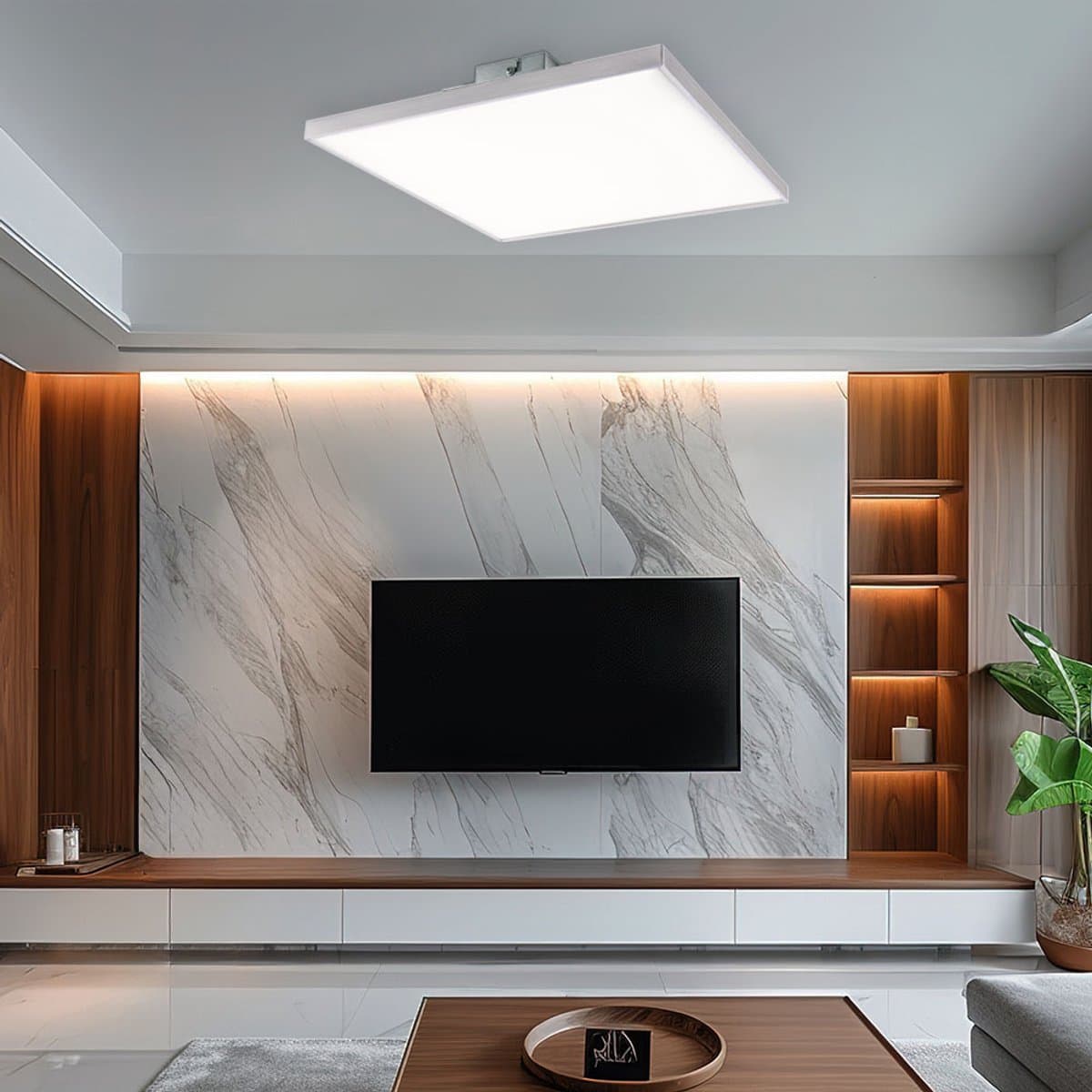 LED opbouwlamp gesatineerd vierkant plafondpaneel nikkel mat Plafondlamp Opbouwlamp Modern, metaal, 24W 1970Lm warm wit, LxBxH 30x30x5,5 cm
