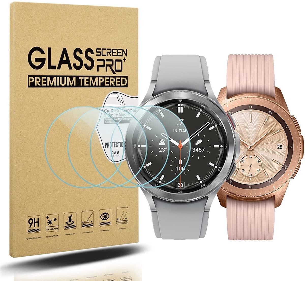 Shopcentral - Schermbeschermer - Gehard Glas - HD Bescherming - 42mm - Anti-kras - Voor Samsung Galaxy Watch 4 Classic - 4 Pack