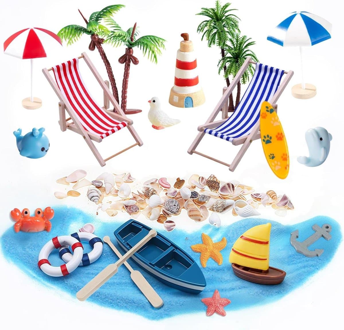 Miniatuur Decoratie - Strand Decoraties - Poppenhuis Inrichting - 21 Delige Set - 20 x 10 cm - Multicolor