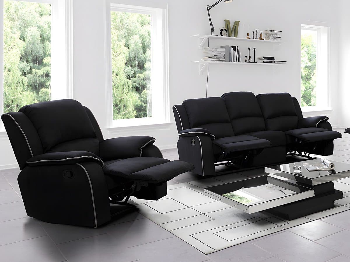 Vente-unique Driezits relaxbank en relaxfauteuil van microvezel HERNANI - Zwart