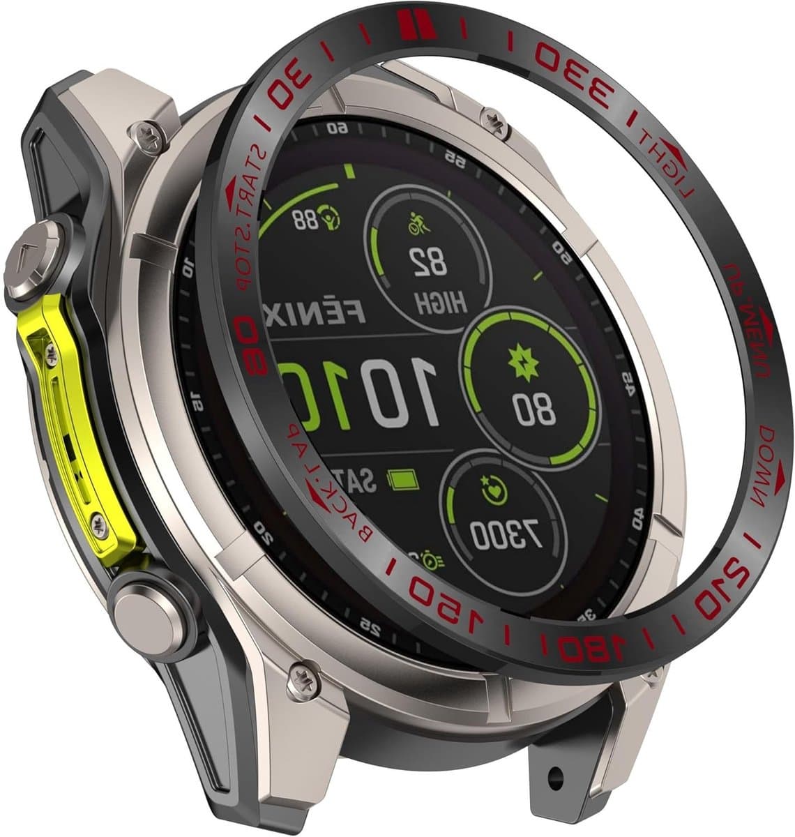 Compatibele Beschermring voor 51mm Smartwatch, Stalen Zelfklevende Frame Covers voor AMOLED/SOLAR Displays, Ideaal voor Sport en Activiteiten (Zwart-Rood)