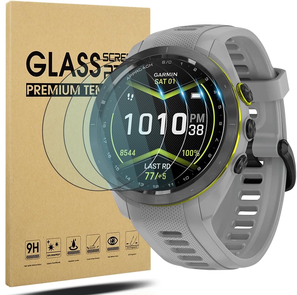 Allecto - Schermbeschermer - HD Glas - Bubbelvrij - 44mm - Krasbestendig - Ideaal voor Garmin Approach S70 - 4-Pack