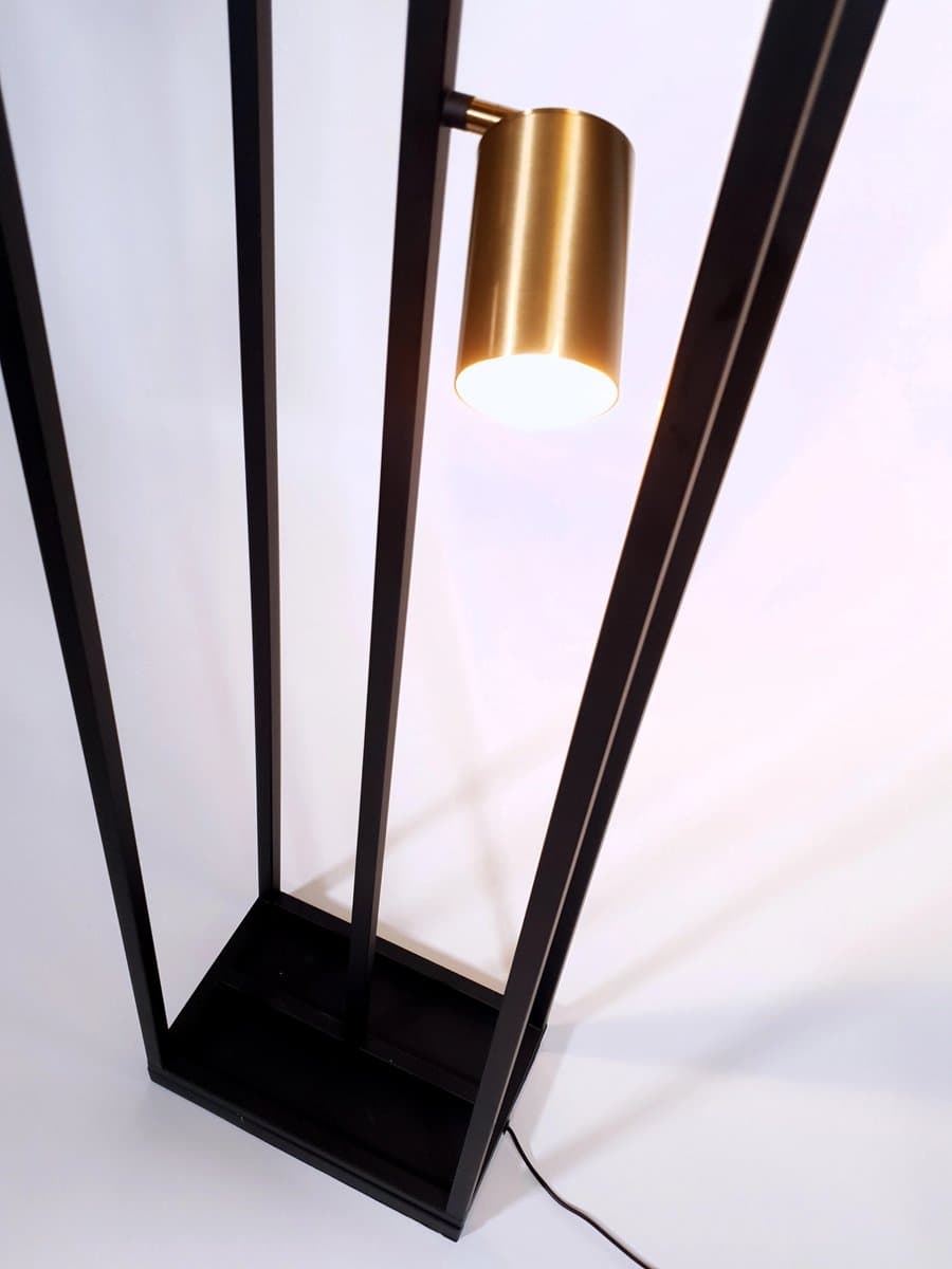 Vloerlamp - 4 Gu10 spotjes - goud / mat zwart - 166cm