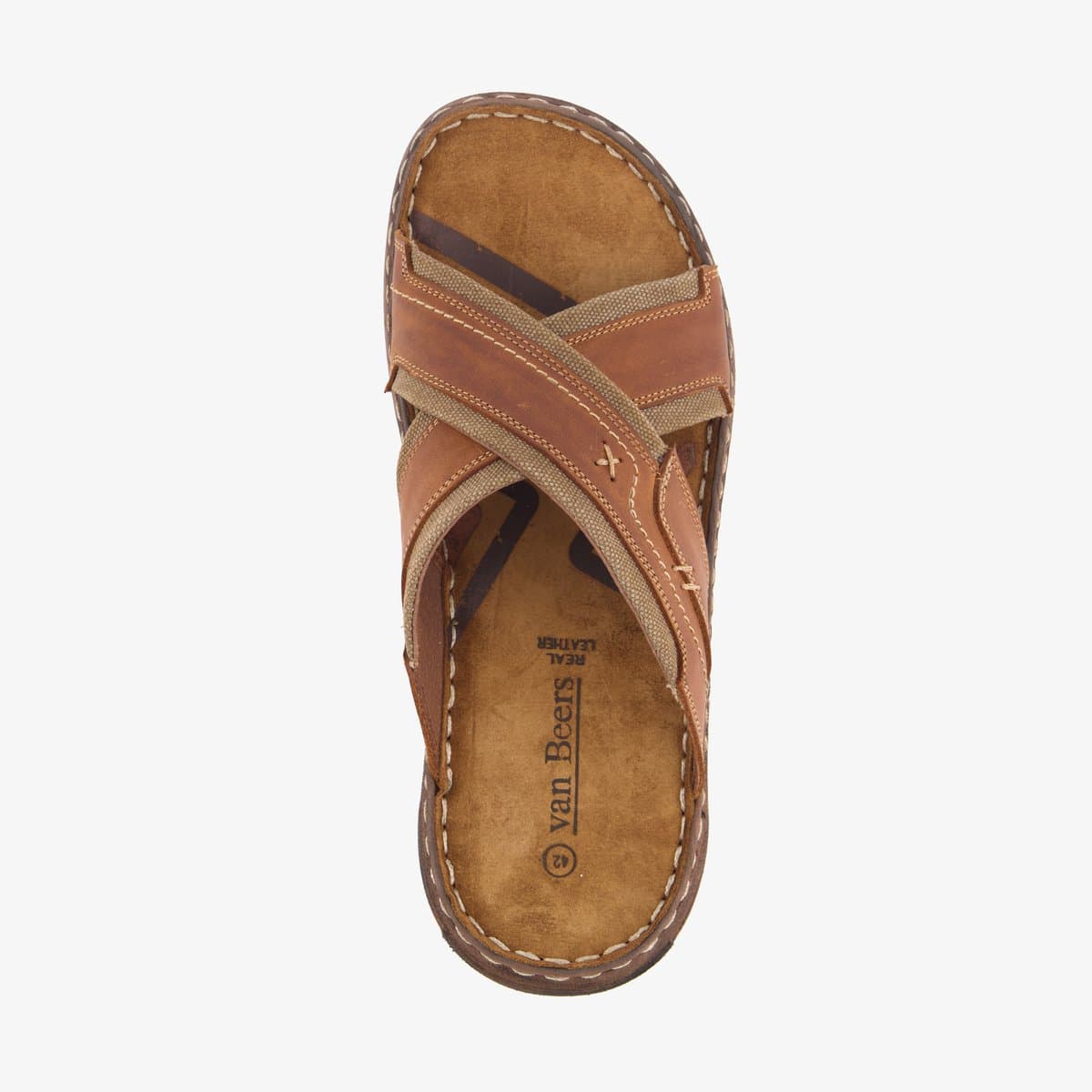 Van Beers leren slippers heren bruin - Maat 41