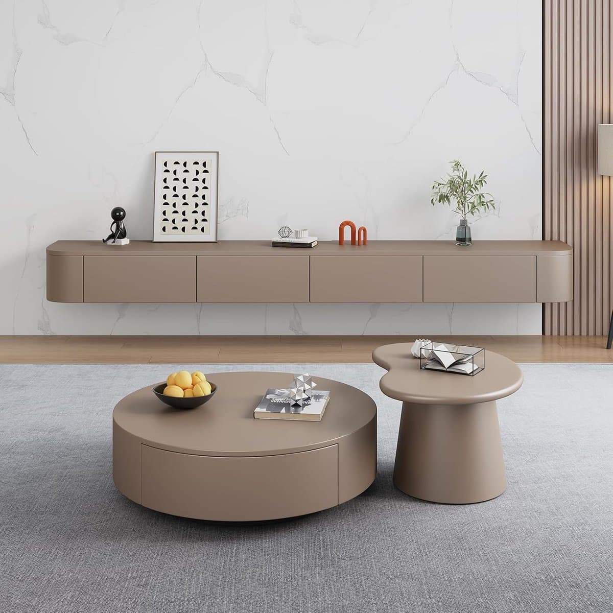 TV Meubel Zwevend 200 x 30 x 20 cm Bruin - Wandmeubel met 2 Lades, 2 Klepvakken en Hoekopbergvakken - Hangend TV Kastje voor TV's tot 85 Inch - Modern Lowboard - Mobili Bella