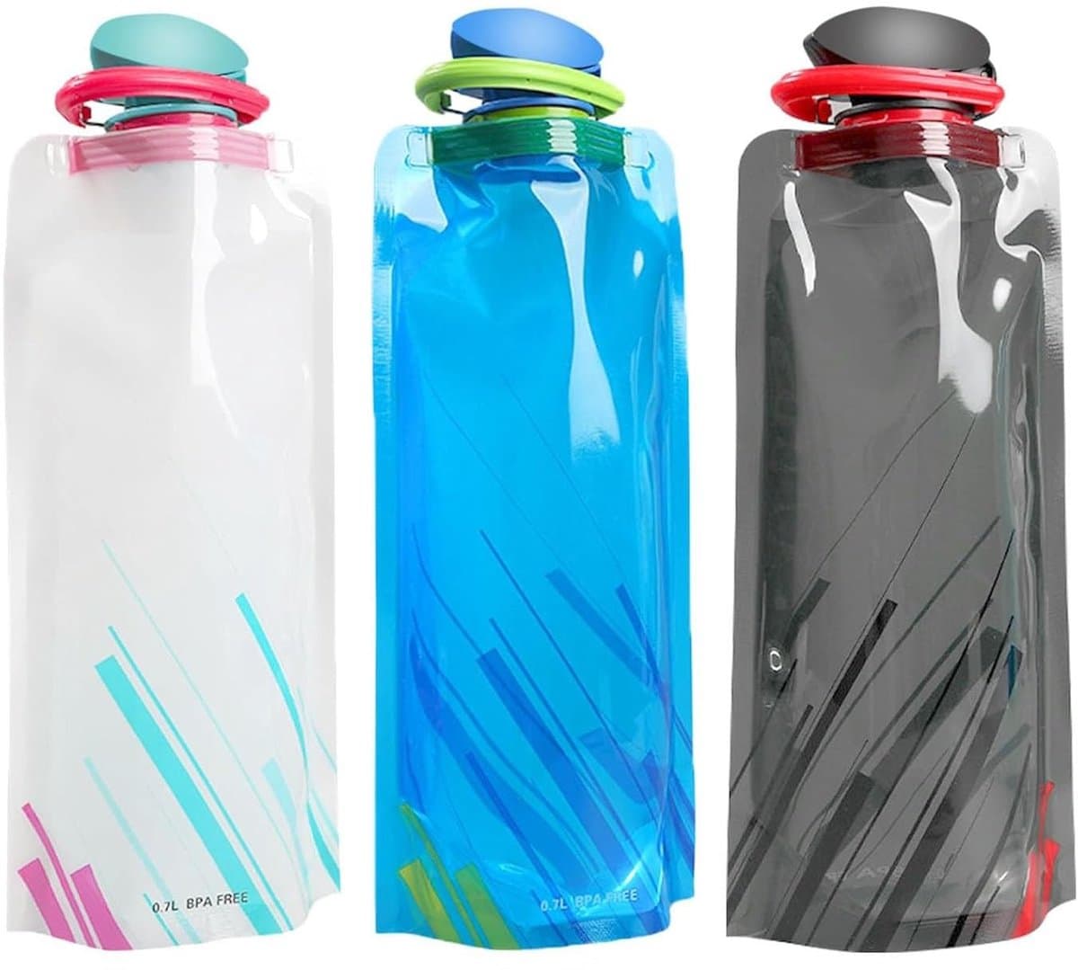 Dailygoods - Dailygoody - Vouwbare Waterflessen - Herbruikbare Flessen voor Outdoor Activiteiten - 700 ml - Tricolor - Ideaal voor Wandelen - Lichtgewicht en Compa...