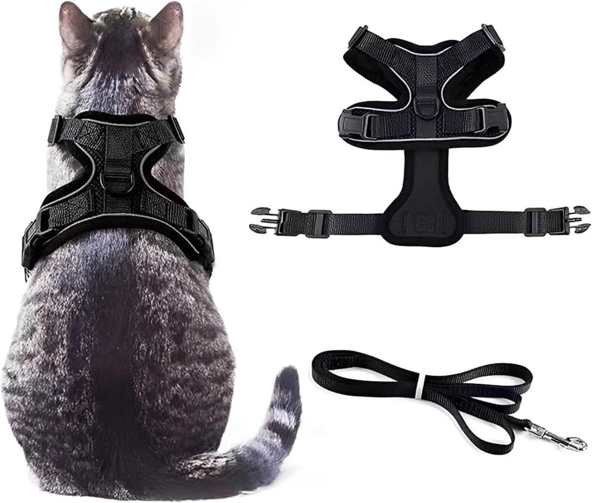 Katten Tuigje - Veilig Harnas - Buitenwandelingen - Ademend Net - Maat S - Zwart