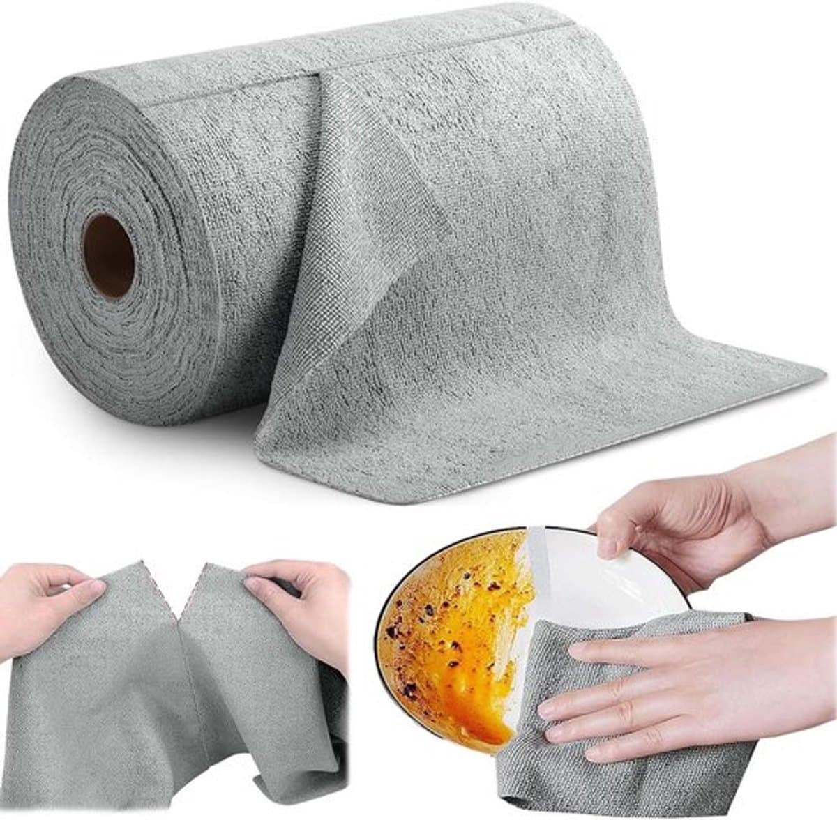 Herbruikbare microvezel reinigingsdoekrol voor keuken, auto, glas - 50 vellen - 25 x 25 cm