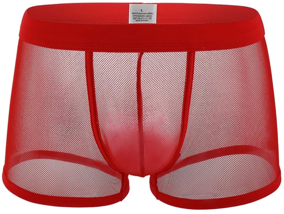 JHUBERS - Heren boxershorts - Sexy mesh boxershorts - Ademend en doorzichtig - Zwart/Rood - Lage taille - Perfect voor dagelijks gebruik - Geschikt...