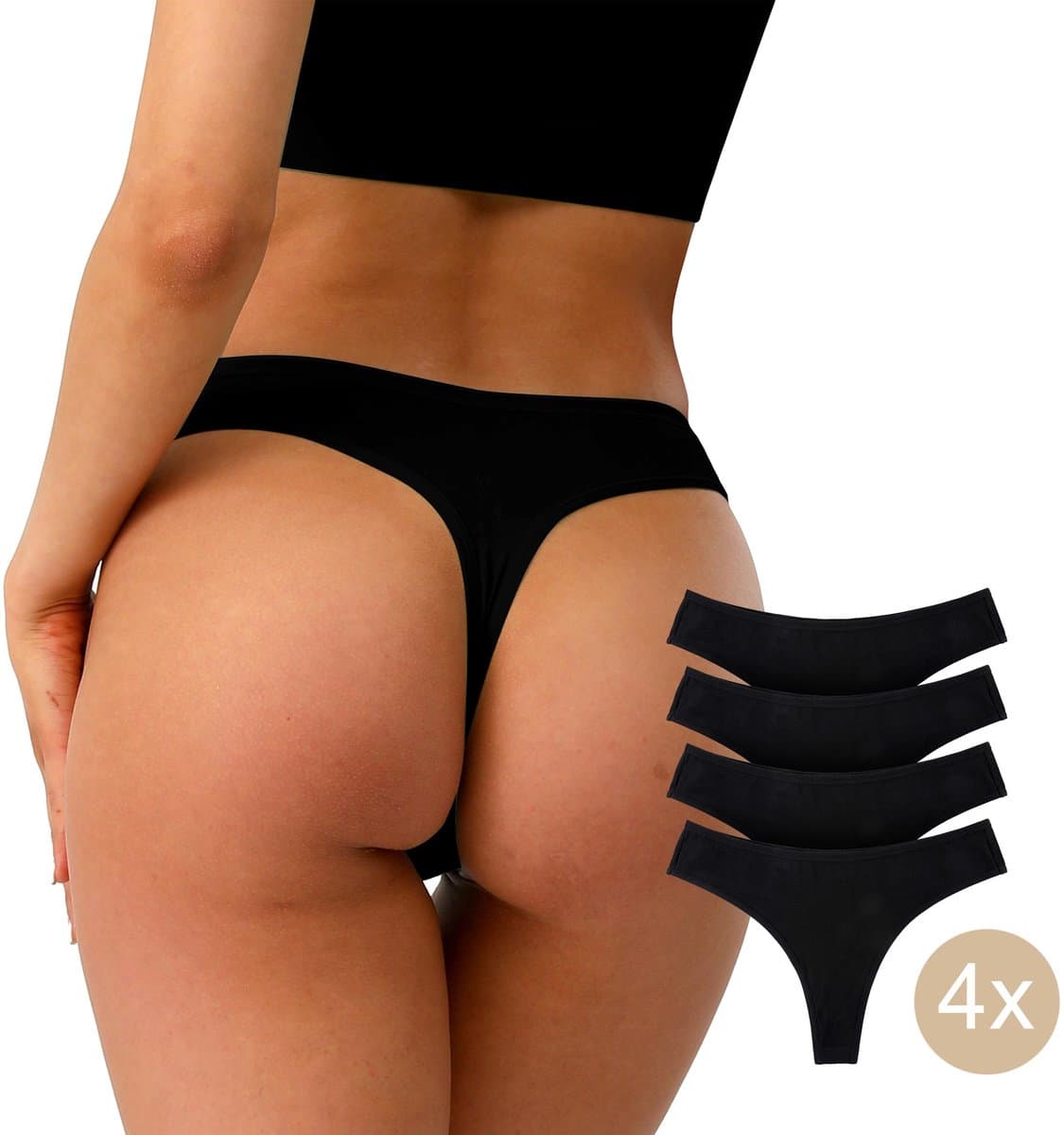 Calzera 4 Katoenen Dames Strings - Ultiem Comfort - Zwart - Maat S